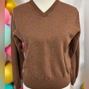 Peter Millar Merino Wool V-Neck Sweater Brown Windowpane Plaid Men’s
